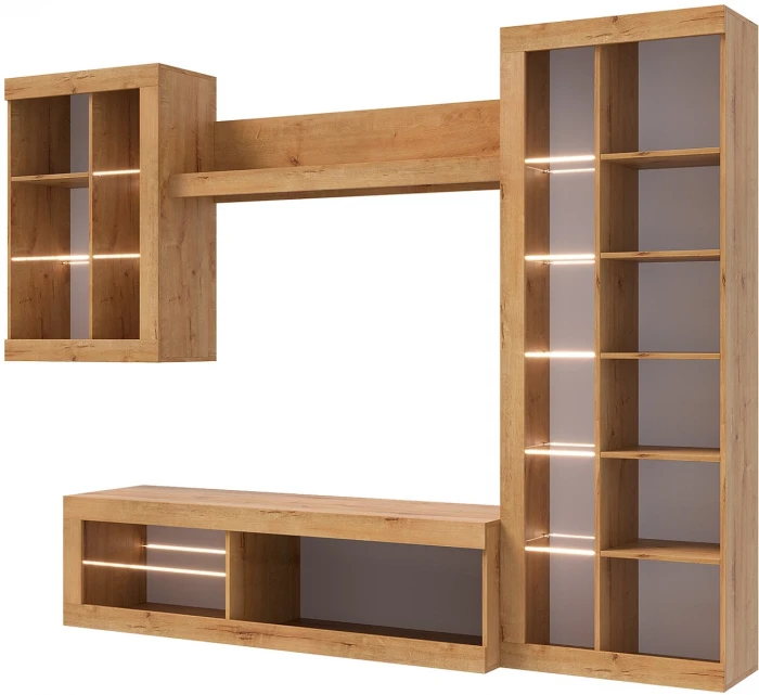 Прага Модульная Гостиная, вариант №5, вотан/Черный глянец