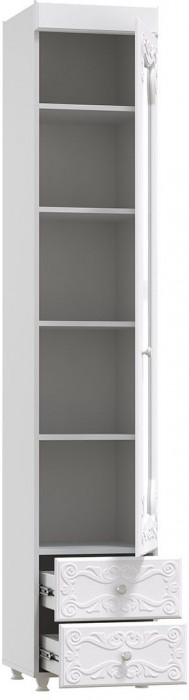 Шкаф-пенал 1дв. (гл.410) со стеклом и ящиками Италия ИТ-31 белое дерево