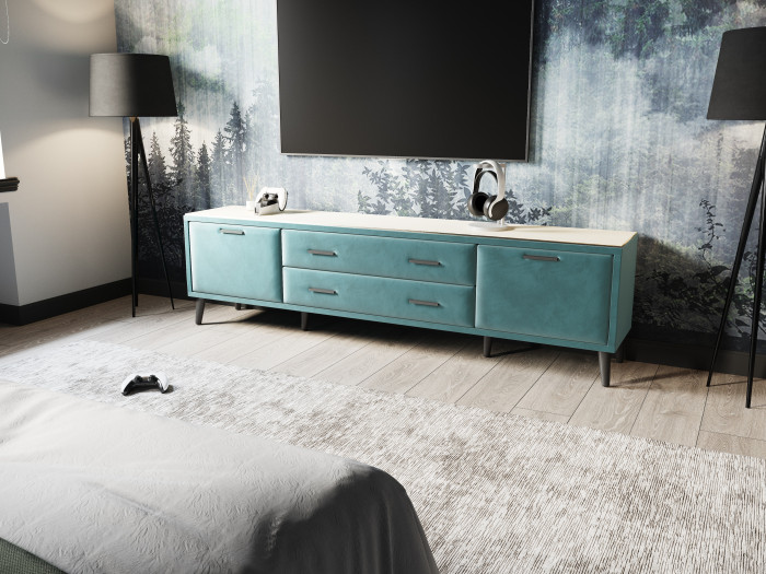 Тумба ТВ интерьерная 2,0 Пай бирюза/мдф клен кремовый