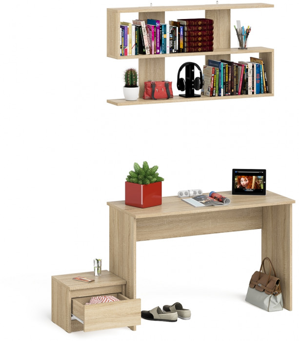 Мори Стол письменный МСП1200.1 + Тумба ТМП400.1 + Полка 1200, цвет дуб сонома, ШхГхВ 160,8х50х209,6 см., универсальная сборка