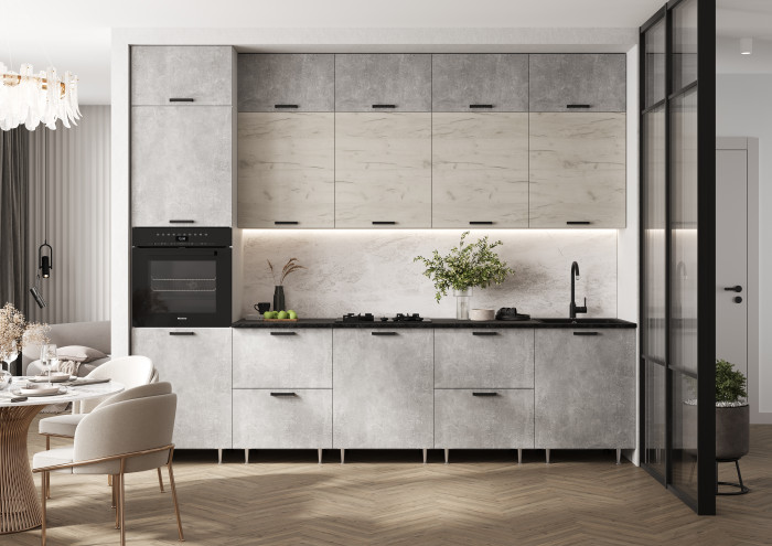 Кухня Рио NEW ЛДСП 3,0м/1080м (490), Компановка №3, Бетон светлый/Крафт белый