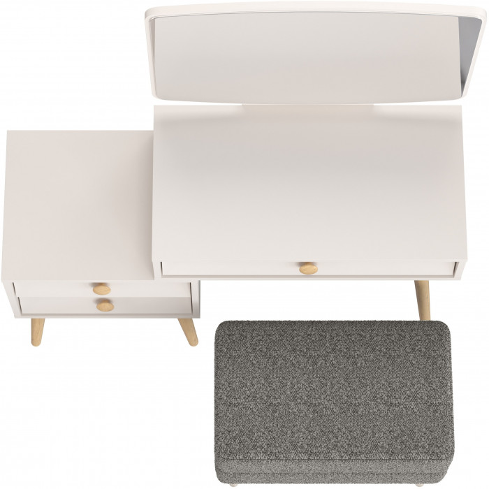 Афина Спальня 4-25901М1к.с. Трюмо + Банкетка 6-5138ТКШтем.серый Тифани, цвет кашемир серый/ткань тёмно-серая, ШхГхВ 105х38,6х129 + 55х33х46 см, ун. сб