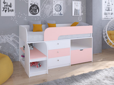 Кровать чердак Астра 9 V5 Белый/Розовый