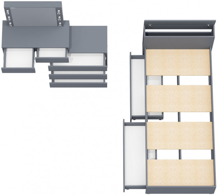 Ксения Кровать с ящиками 0900 + Стол косметический с подсветкой 110, графит
