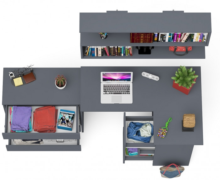 Мори компьютерный стол МС-16 правый + Комод МК800.1 + Полка 1200, графит