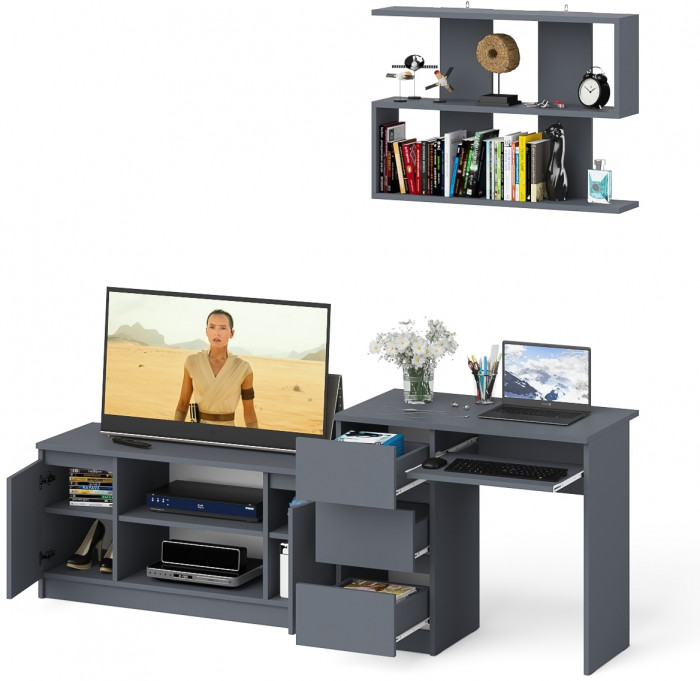 Мори компьютерный стол МС-6 левый + Тумба МТВ1200.1 + Полка 900, графит