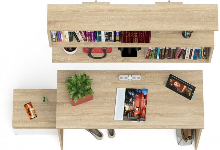 Мори Стол письменный МСП1200.1 + Тумба ТМП400.1 + Полка 1200, цвет дуб сонома/белый, ШхГхВ 160,8х50х209,6 см., универсальная сборка