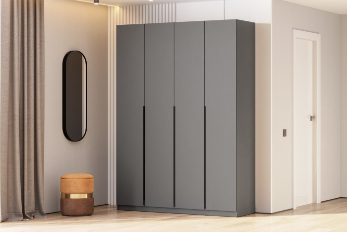 Шкаф распашной с наполнением (11 полок + 2 ящика + штанга) ШК 5 (1600), Графит