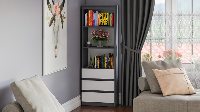 Мори Стеллаж МСТ600.3, графит/белый