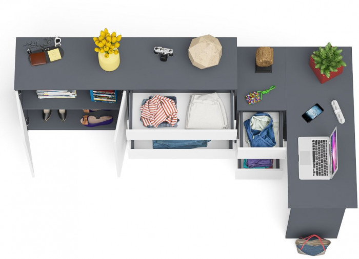 Мори компьютерный стол МС-16 левый + Комод МК1600.1, графит/белый