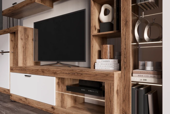 Прага Модульная Гостиная, вариант №5, Дуб Делано/Белый глянец