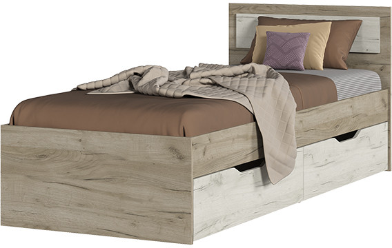 ГАРМОНИЯ КР 607 кровать с ящиками (0,8х0,78х2,032) дуб крафт белый/дуб крафт серый