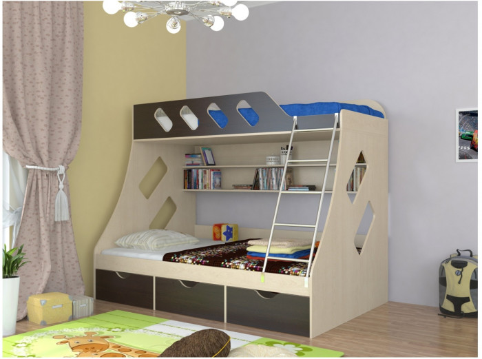 Дельта-20.01 Детская двухъярусная кровать с лестницей (Орех, Ясень шимо светлый)