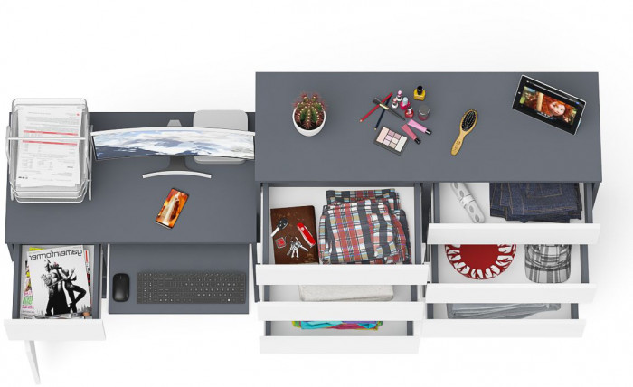 Мори Стол компьютерный МС-1 левый + Комод МК1200.10, цвет графит/белый, ШхГхВ 210,4х50х115 см., выдвижной ящик слева, НЕ универсальная сборка