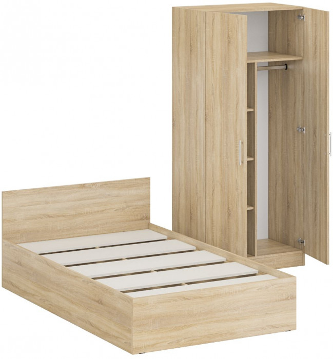Кровать 1200 + Шкаф 2-х створчатый Стандарт, дуб сонома