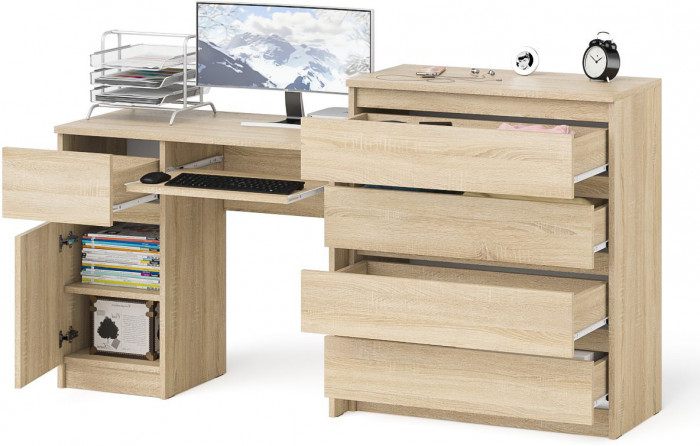 Мори компьютерный стол МС-1 левый + Комод МК800.4, дуб сонома