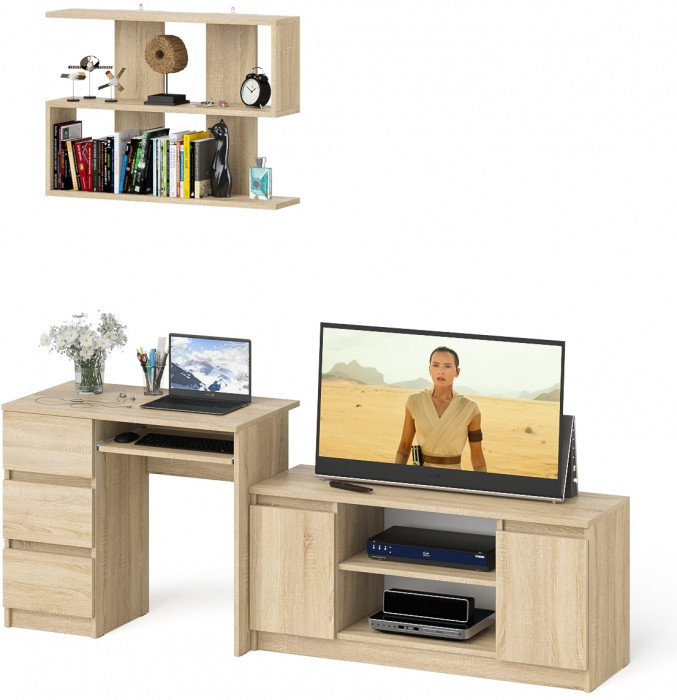 Мори компьютерный стол МС-6 левый + Тумба МТВ1200.1 + Полка 900, дуб сонома
