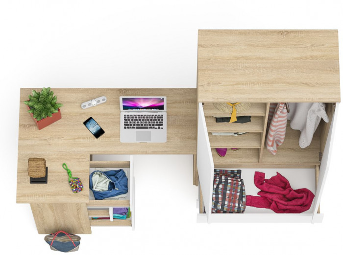 Мори Стол компьютерный МС-16 левый + Шкаф МШ900.1, цвет дуб сонома/белый, ШхГхВ 214,8х84,9х179,6 см., выдвижные ящики слева, НЕ универсальная сборка