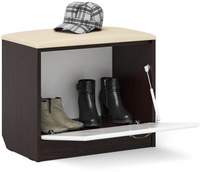 Прихожая П-6 Тумба, цвет венге/фасады МДФ белое дерево фрезеровка ромб, ШхГхВ 60х35х50 см.