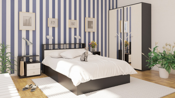 Камелия Шкаф 4-х створчатый, цвет венге/дуб лоредо, ШхГхВ 160х48х220 см., универсальная сборка, можно использовать как два отдельных шкафа