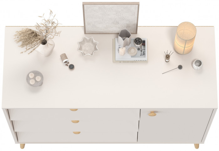 Афина Спальня 4-44901М1к.с. Комод с дверкой и тремя ящиками, цвет кашемир серый, ШхГхВ 110х45,3х83 см., универсальная сборка, цвет ножек: тик