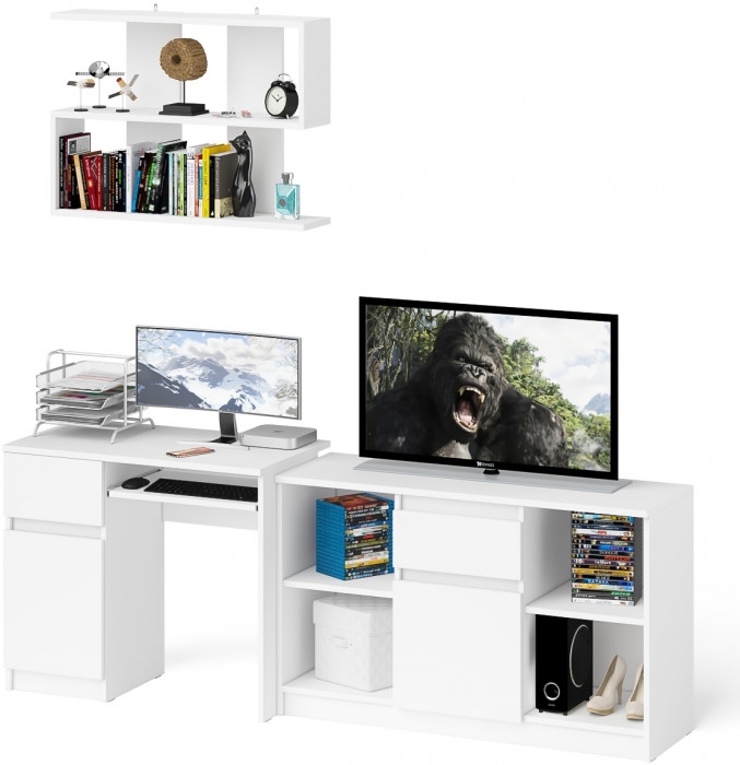 Мори Стол компьютерный МС-1 левый + Тумба МТВ1204.1 + Полка 900, цвет белый, ШхГхВ 210,4х50х209,6 см., НЕ универсальная сборка