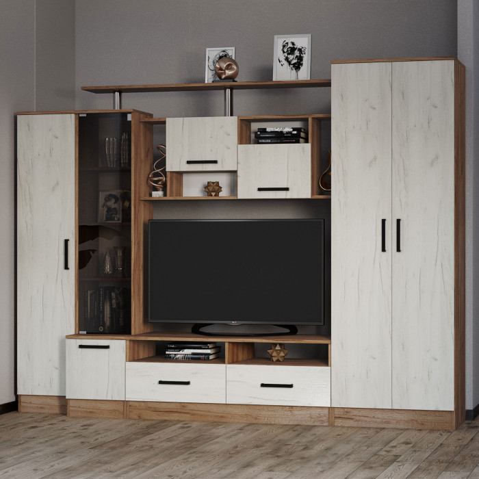 Гостиная Оскар-5 (2500*1920*450) дуб крафт табачный/дуб крафт белый