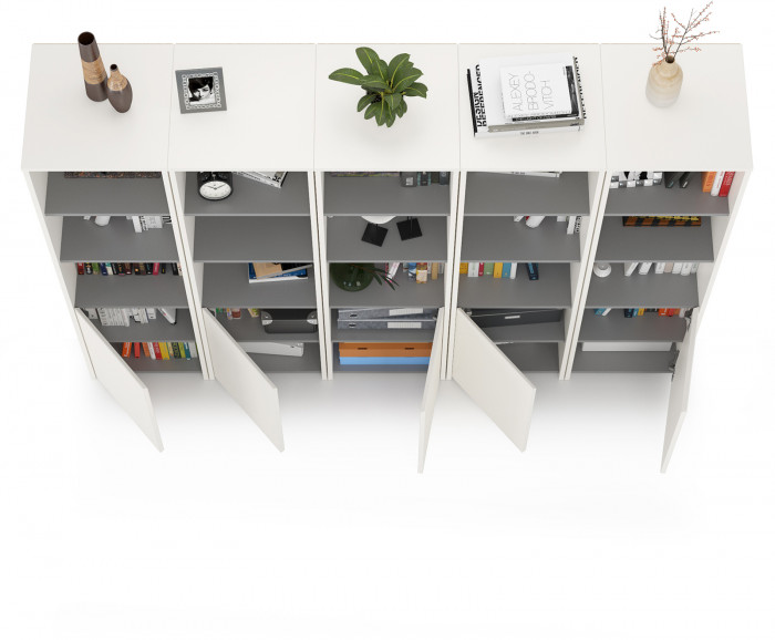 Торонто 13.13 Шкаф комбинированный х 5 штук, белый шагрень/стальной серый