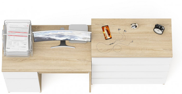 Мори компьютерный стол МС-1 левый + Комод МК800.4, дуб сонома/белый
