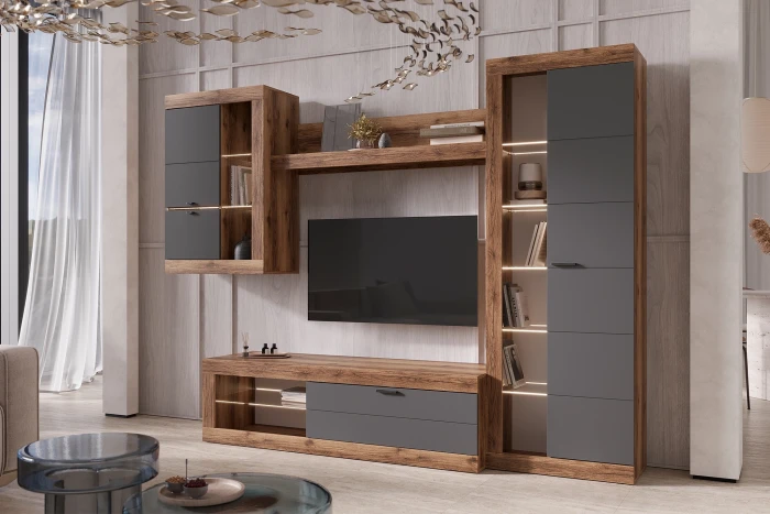 Прага Модульная Гостиная, вариант №5, Дуб Делано/Графит