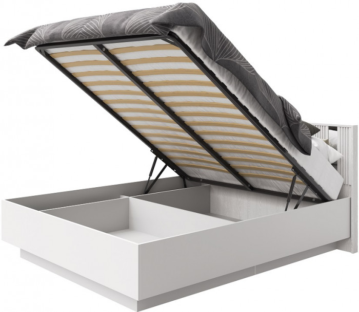 Кровать 160х200 "Харди" с подъемным механизмом - Белый текстурный/Ясень белый