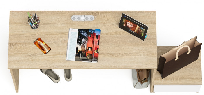 Мори Стол письменный МСП1200.1 + Тумба ТМП400.1, цвет дуб сонома/белый, ШхГхВ 160,8х50х76,6 см., универсальная сборка