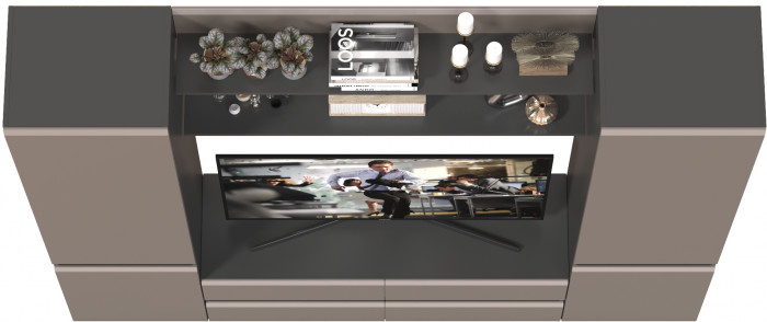 Сидней Комплектация № 067, цвет корпус: антрацит/фасады: МДФ веллюто капучино, ШхГхВ 229,9х41,3х205,2 см., ниша для ТВ 129х41х90 см., универс. сборка