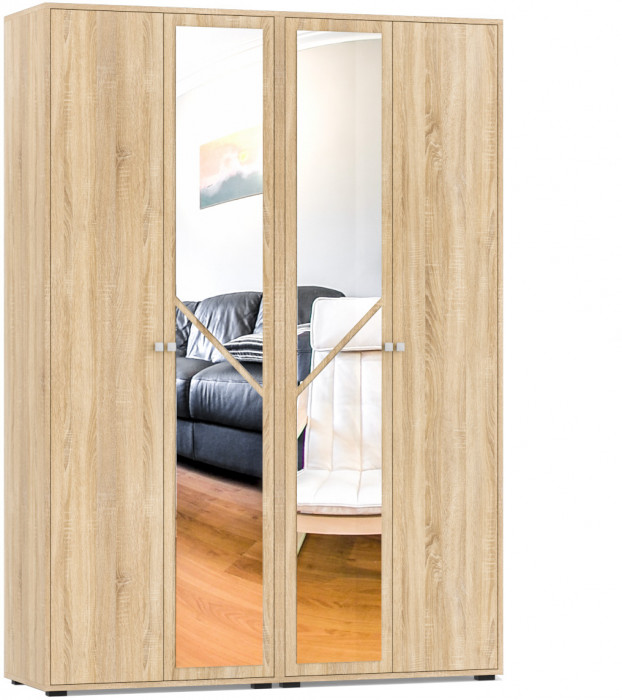 Камелия Шкаф 4-х створчатый, цвет дуб сонома, ШхГхВ 160х48х220 см., универсальная сборка, можно использовать как два отдельных шкафа