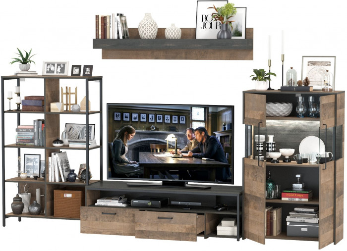 Трувор Гостиная 057, цвет дуб гранж песочный/интра, ШхГхВ 325,6х45,4х195 см., универсальная сборка