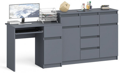 Мори Стол компьютерный МС-1 правый + Комод МК1200.4, цвет графит, ШхГхВ 210,4х50х94 см., выдвижной ящик справа, НЕ универсальная сборка
