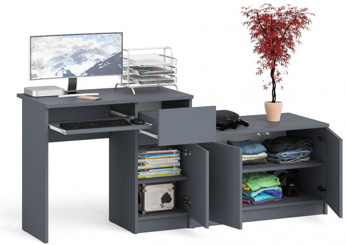 Мори Стол компьютерный МС-1 правый + Тумба МА900.1, цвет графит, ШхГхВ 180,4х50,4х76,6 см., выдвижной ящик справа, НЕ универсальная сборка