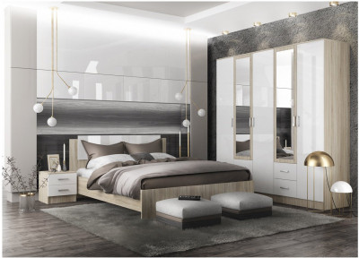 Модульная спальня Софи, композиция 2, Белый глянец/Дуб Сонома
