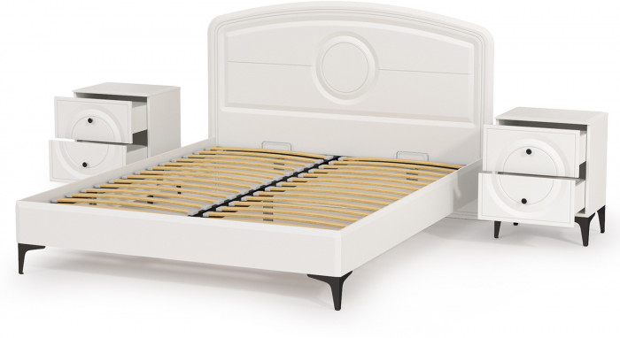 Валенсия Спальня 11.36.01 Кровать + ортопед + две 13.291 Тумбы, ЛДСП белый шагрень/МДФ белый шагрень
