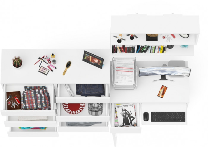 Мори компьютерный стол МС-1 левый + Комод МК1200.10 + Полка 900, белый