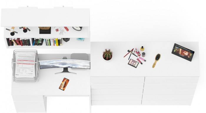 Мори компьютерный стол МС-1 левый + Комод МК1200.10 + Полка 900, белый