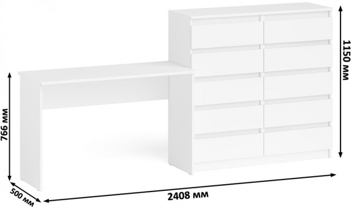 Мори Стол письменный МСП1200.1 + Комод МК1200.10, цвет белый, ШхГхВ 240,8х50х115 см., универсальная сборка