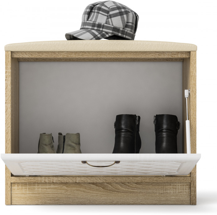 Прихожая П-6 Тумба, цвет дуб сонома/фасады МДФ белое дерево фрезеровка ромб, ШхГхВ 60х35х50 см.