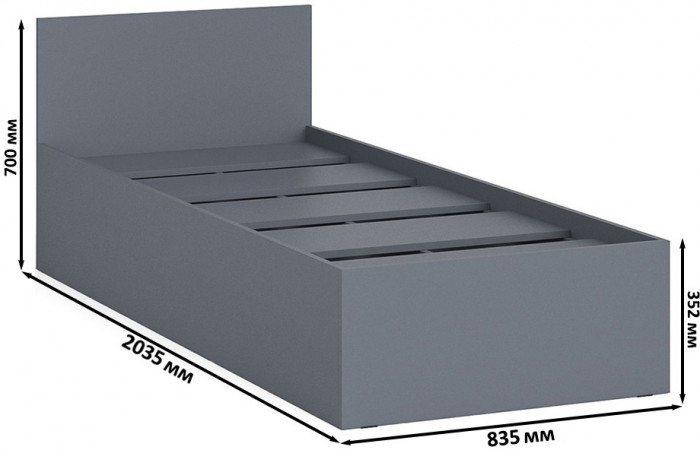 Мори Кровать 0800, цвет графит, ШхГхВ 83,5х203,5х70 см., сп.м. 800х2000 мм., без матраса, основание есть