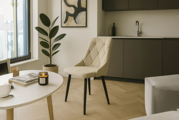 Стул "Граф" черный матовый Томми 02 бежевый