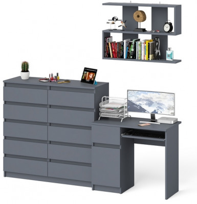 Мори компьютерный стол МС-1 левый + Комод МК1200.10 + Полка 900, графит