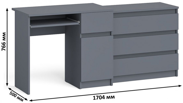 Мори компьютерный стол МС-1 правый + Комод МК800.1, графит
