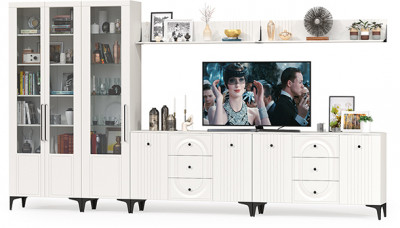 Валенсия Гостиная № 124, ЛДСП белый шагрень/МДФ белый шагрень