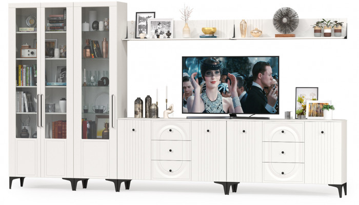 Валенсия Гостиная № 124, ЛДСП белый шагрень/МДФ белый шагрень