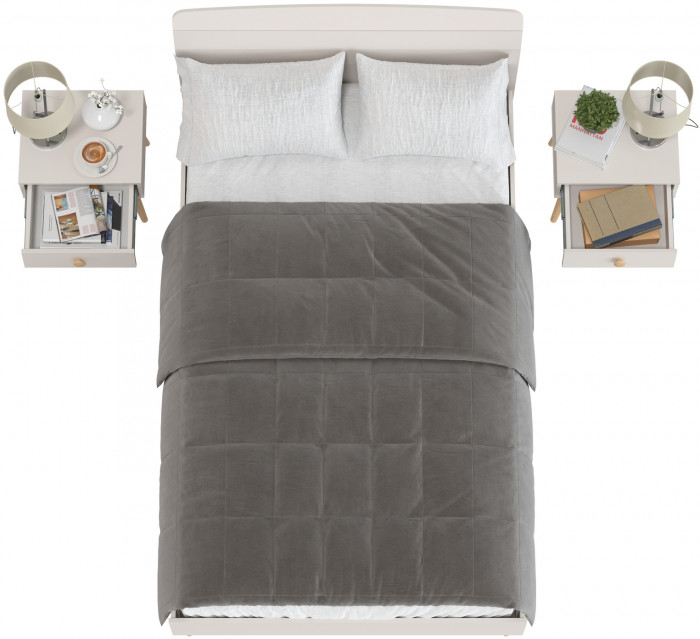 Афина Спальня Кровать 1200 + Две тумбы, цвет кашемир серый, ШхГхВ 123,6х210,2х95,7 + 2х45х37х45 см., сп.м. 1200х2000 мм., б/м, основание есть